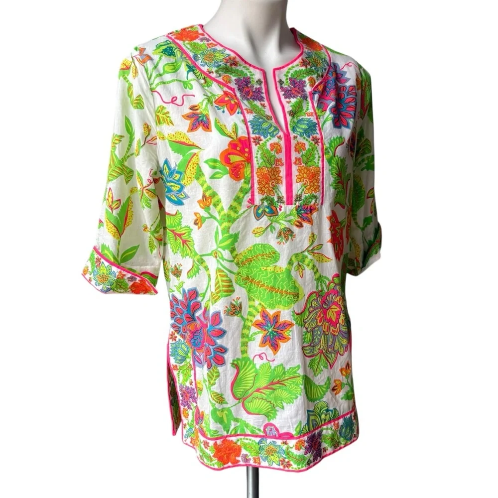 Gretchen Scott - Glorious Split Neck Tunic in Multi Bright, Sz S - Picture 6 of 13